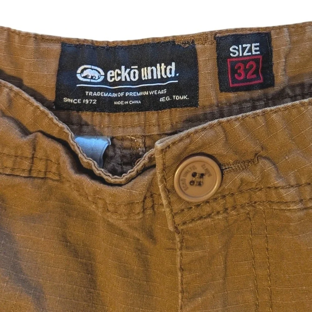 Ecko Unltd Mens Brown‎ Ripstop Cargo Shorts Size 32 Streetwear Utility Y2K Rhino